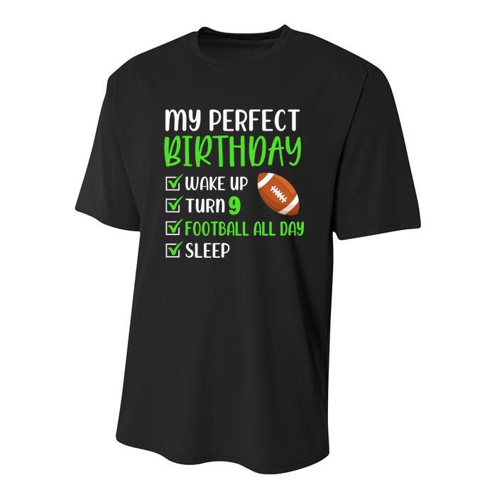 9 Year Old American Football Birthday Party 9th Boy Player Youth Performance Sprint T-Shirt