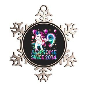 9 Years Old Unicorn Flossing 9th Birthday Girl Unicorn Party Metallic Star Ornament