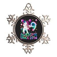 9 Years Old Unicorn Flossing 9th Birthday Girl Unicorn Party Metallic Star Ornament