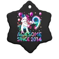 9 Years Old Unicorn Flossing 9th Birthday Girl Unicorn Party Ceramic Star Ornament