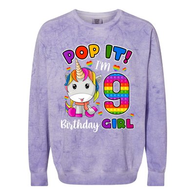 9 Year Old Gift 9th Birthday Girl Unicorn Pop It Fidget Colorblast Crewneck Sweatshirt