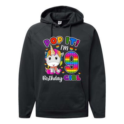 9 Year Old Gift 9th Birthday Girl Unicorn Pop It Fidget Performance Fleece Hoodie