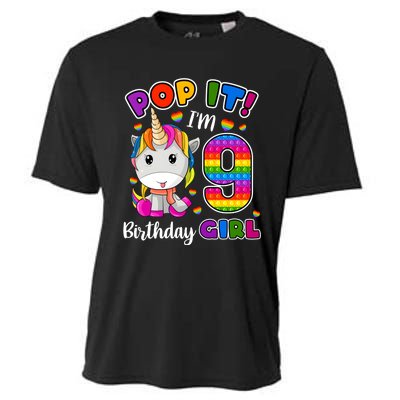 9 Year Old Gift 9th Birthday Girl Unicorn Pop It Fidget Cooling Performance Crew T-Shirt