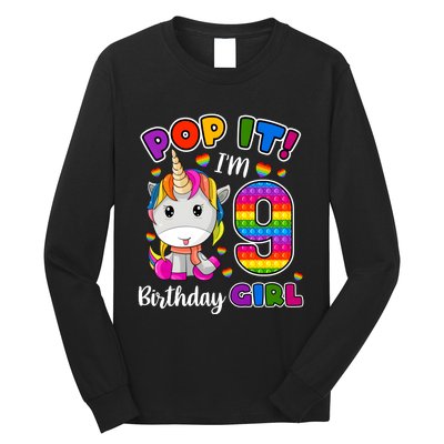 9 Year Old Gift 9th Birthday Girl Unicorn Pop It Fidget Long Sleeve Shirt