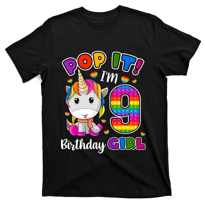 9 Year Old Gift 9th Birthday Girl Unicorn Pop It Fidget T-Shirt