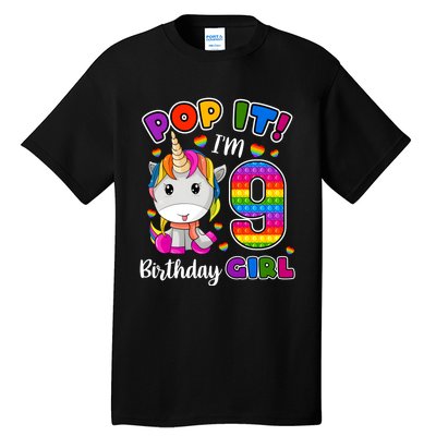 9 Year Old Gift 9th Birthday Girl Unicorn Pop It Fidget Tall T-Shirt