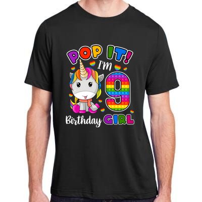 9 Year Old Gift 9th Birthday Girl Unicorn Pop It Fidget Adult ChromaSoft Performance T-Shirt