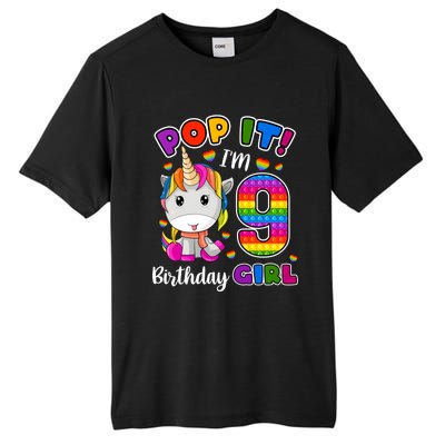 9 Year Old Gift 9th Birthday Girl Unicorn Pop It Fidget Tall Fusion ChromaSoft Performance T-Shirt