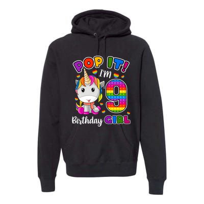 9 Year Old Gift 9th Birthday Girl Unicorn Pop It Fidget Premium Hoodie