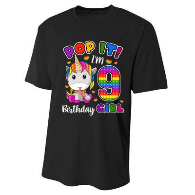 9 Year Old Gift 9th Birthday Girl Unicorn Pop It Fidget Performance Sprint T-Shirt