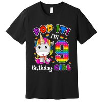 9 Year Old Gift 9th Birthday Girl Unicorn Pop It Fidget Premium T-Shirt