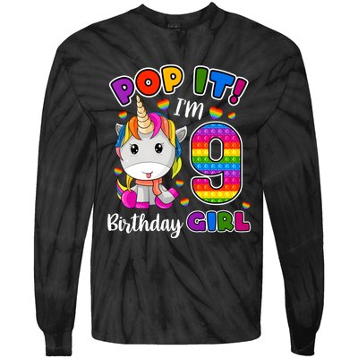 9 Year Old Gift 9th Birthday Girl Unicorn Pop It Fidget Tie-Dye Long Sleeve Shirt