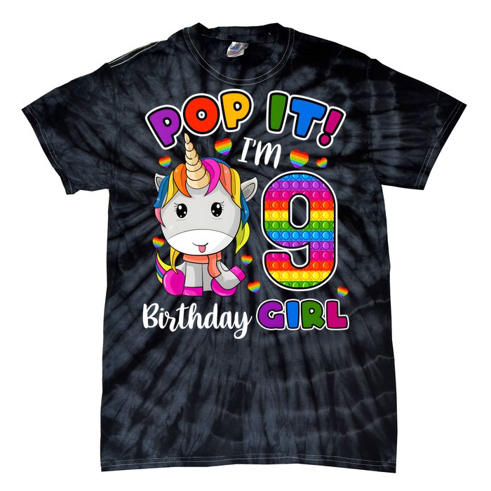 9 Year Old Gift 9th Birthday Girl Unicorn Pop It Fidget Tie-Dye T-Shirt