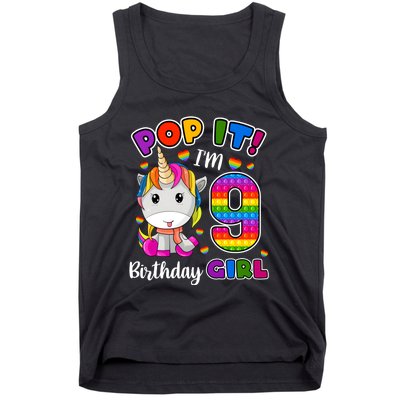 9 Year Old Gift 9th Birthday Girl Unicorn Pop It Fidget Tank Top