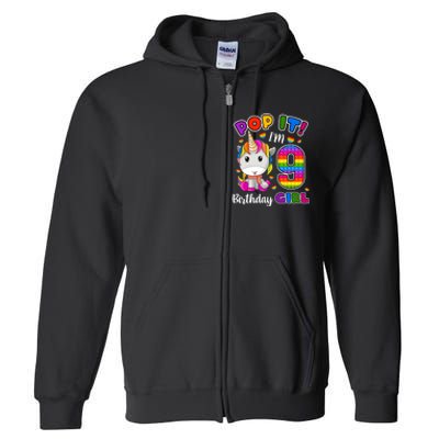 9 Year Old Gift 9th Birthday Girl Unicorn Pop It Fidget Full Zip Hoodie