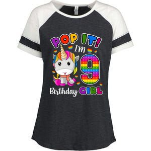 9 Year Old Gift 9th Birthday Girl Unicorn Pop It Fidget Enza Ladies Jersey Colorblock Tee