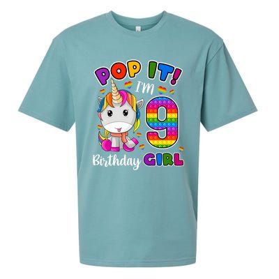 9 Year Old Gift 9th Birthday Girl Unicorn Pop It Fidget Sueded Cloud Jersey T-Shirt