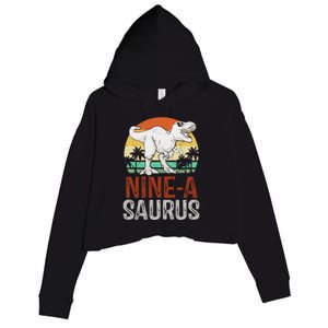 9 Years Old Dinosaur Trex Awesome Since 2014 Birthday Crop Fleece Hoodie