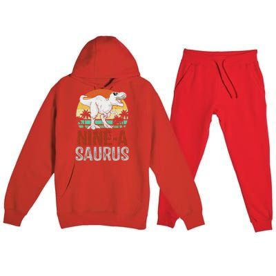 9 Years Old Dinosaur Trex Awesome Since 2014 Birthday Premium Hooded Sweatsuit Set