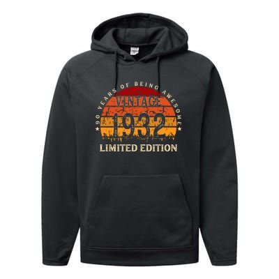 90 Year Old Gifts Retro Vintage 1932 Limited Edition 90th Birthday Performance Fleece Hoodie