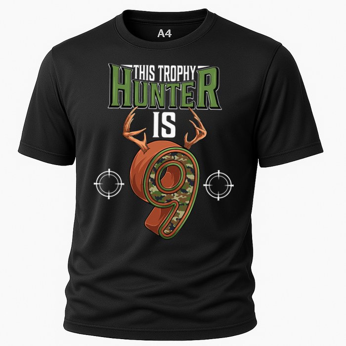 9 Year Old Hunting 9th Birthday Party Deer Hunter Cooling Performance Crew T-Shirt