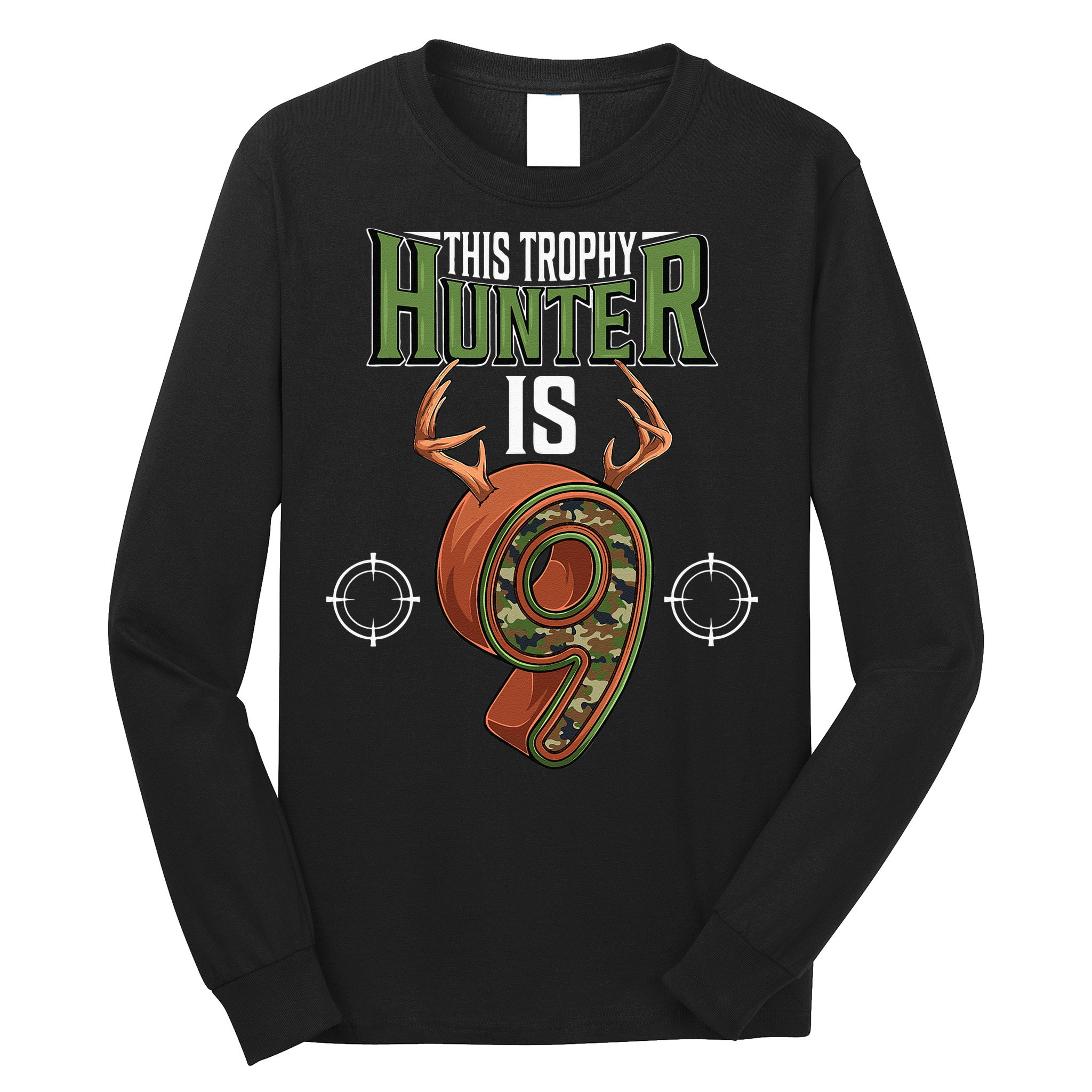 9 Year Old Hunting 9th Birthday Party Deer Hunter Long Sleeve Shirt