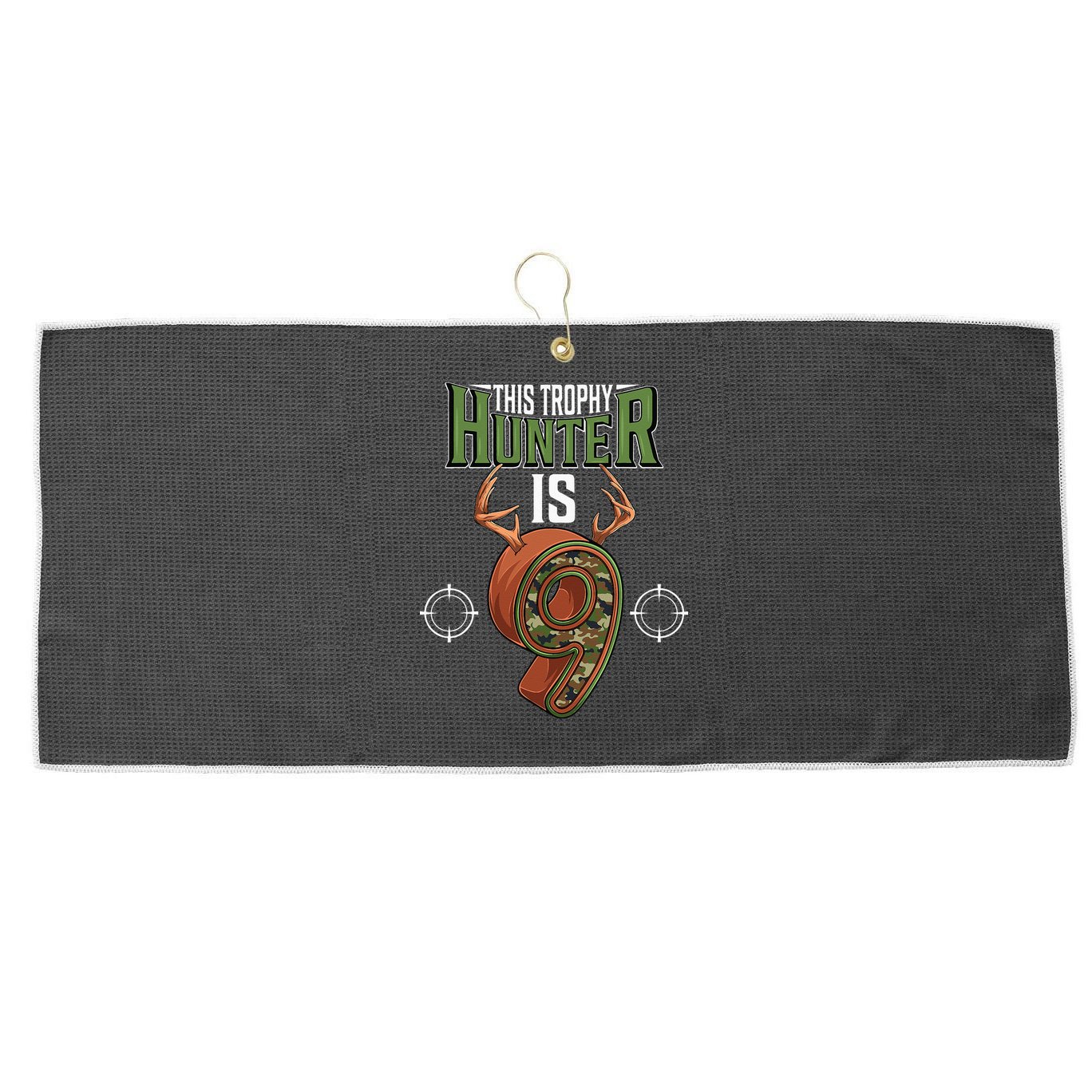 9 Year Old Hunting 9th Birthday Party Deer Hunter Large Microfiber Waffle Golf Towel