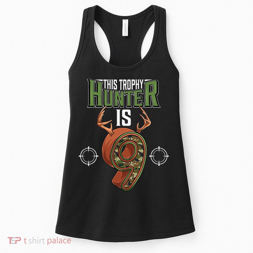 9 Year Old Hunting 9th Birthday Party Deer Hunter Womens Tank Top