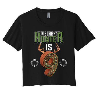 9 Year Old Hunting 9th Birthday Party Deer Hunter Crop Top