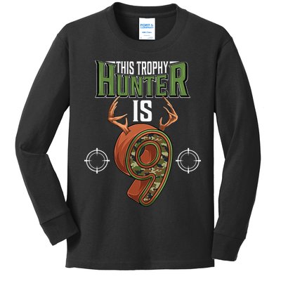 9 Year Old Hunting 9th Birthday Party Deer Hunter Kids Long Sleeve Shirt
