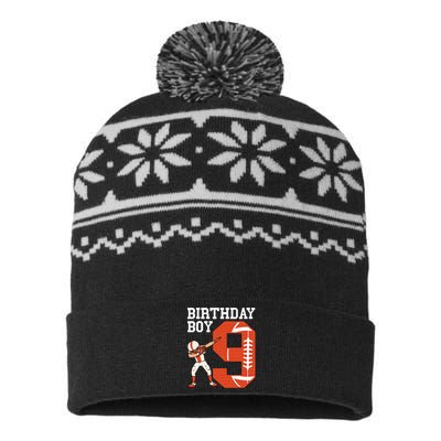 9 Years Old Boy Football Player 9th Football Birthday USA-Made Snowflake Beanie