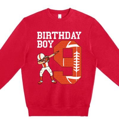 9 Years Old Boy Football Player 9th Football Birthday Premium Crewneck Sweatshirt