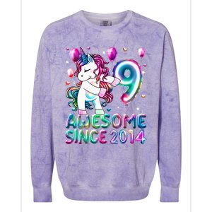 9 Years Old Unicorn Flossing 9th Birthday Girl Unicorn Party Colorblast Crewneck Sweatshirt