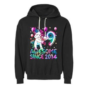 9 Years Old Unicorn Flossing 9th Birthday Girl Unicorn Party Garment-Dyed Fleece Hoodie