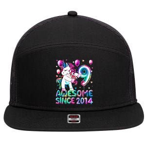 9 Years Old Unicorn Flossing 9th Birthday Girl Unicorn Party 7 Panel Mesh Trucker Snapback Hat