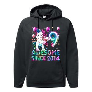 9 Years Old Unicorn Flossing 9th Birthday Girl Unicorn Party Performance Fleece Hoodie