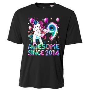 9 Years Old Unicorn Flossing 9th Birthday Girl Unicorn Party Cooling Performance Crew T-Shirt