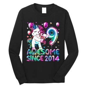 9 Years Old Unicorn Flossing 9th Birthday Girl Unicorn Party Long Sleeve Shirt