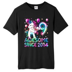 9 Years Old Unicorn Flossing 9th Birthday Girl Unicorn Party Tall Fusion ChromaSoft Performance T-Shirt