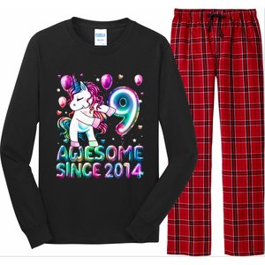 9 Years Old Unicorn Flossing 9th Birthday Girl Unicorn Party Long Sleeve Pajama Set