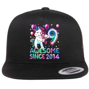 9 Years Old Unicorn Flossing 9th Birthday Girl Unicorn Party Flat Bill Trucker Hat