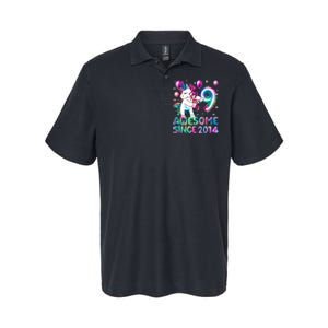 9 Years Old Unicorn Flossing 9th Birthday Girl Unicorn Party Softstyle Adult Sport Polo