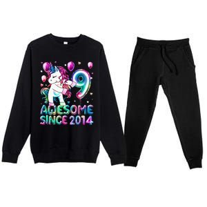 9 Years Old Unicorn Flossing 9th Birthday Girl Unicorn Party Premium Crewneck Sweatsuit Set