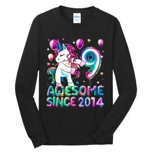 9 Years Old Unicorn Flossing 9th Birthday Girl Unicorn Party Tall Long Sleeve T-Shirt