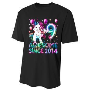 9 Years Old Unicorn Flossing 9th Birthday Girl Unicorn Party Performance Sprint T-Shirt