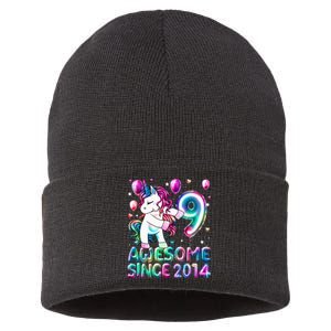 9 Years Old Unicorn Flossing 9th Birthday Girl Unicorn Party Sustainable Knit Beanie