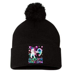 9 Years Old Unicorn Flossing 9th Birthday Girl Unicorn Party Pom Pom 12in Knit Beanie