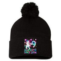 9 Years Old Unicorn Flossing 9th Birthday Girl Unicorn Party Pom Pom 12in Knit Beanie