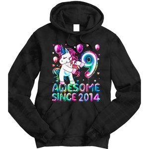 9 Years Old Unicorn Flossing 9th Birthday Girl Unicorn Party Tie Dye Hoodie