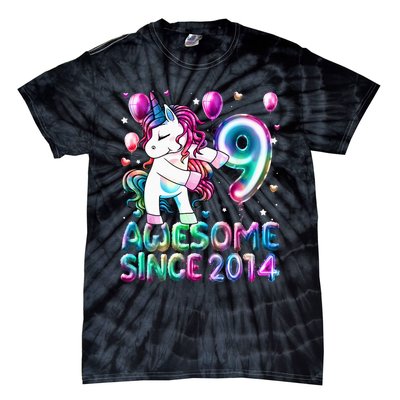 9 Years Old Unicorn Flossing 9th Birthday Girl Unicorn Party Tie-Dye T-Shirt